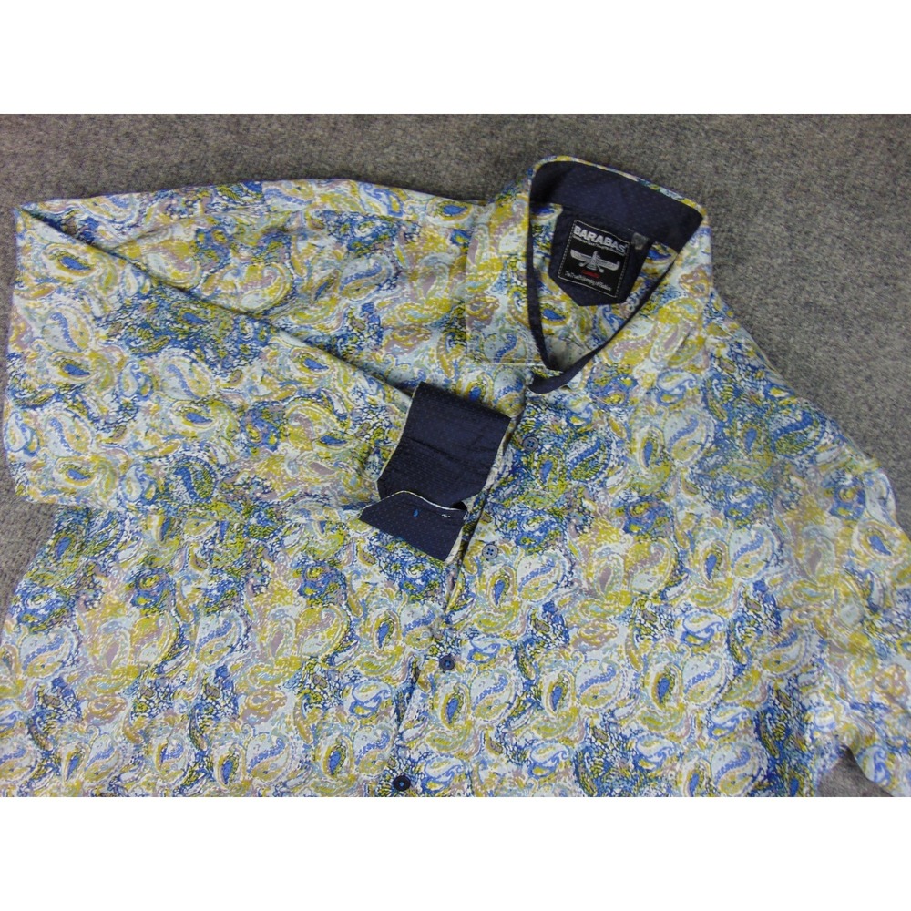 Barabas Shirt Mens 2XL Classic Fit Blue Yellow Paisley Psychedelic Goovy Retro